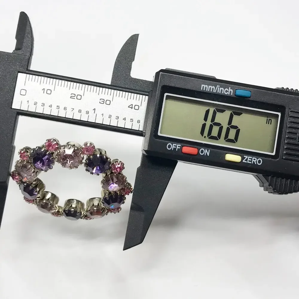 VTG Rhodium Plated Pastel Pink Purple Amethyst Brooch Rhinestones Silver Tone - Picture 4 of 12